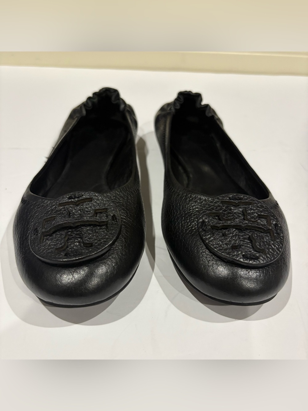 Tory Burch Reva Ballet Flats Womens 7 M Black Leather Double T Logo Shoes - Picture 2 of 10